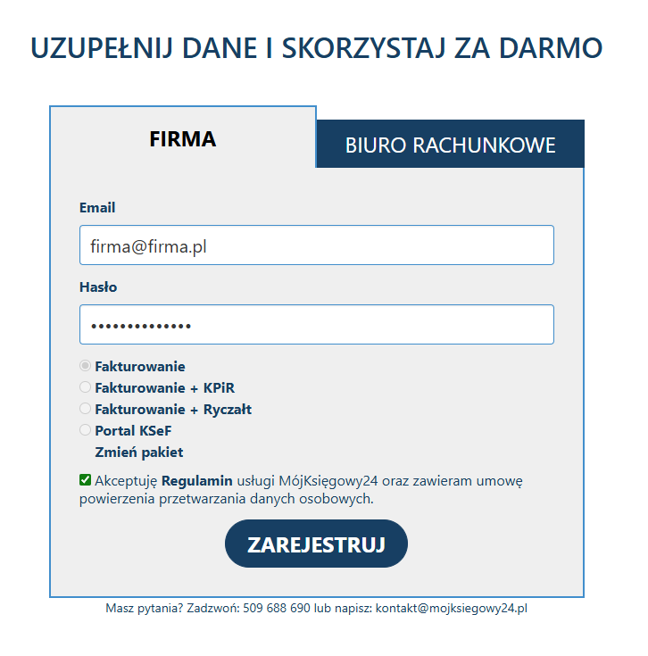 Formularz rejestracji
